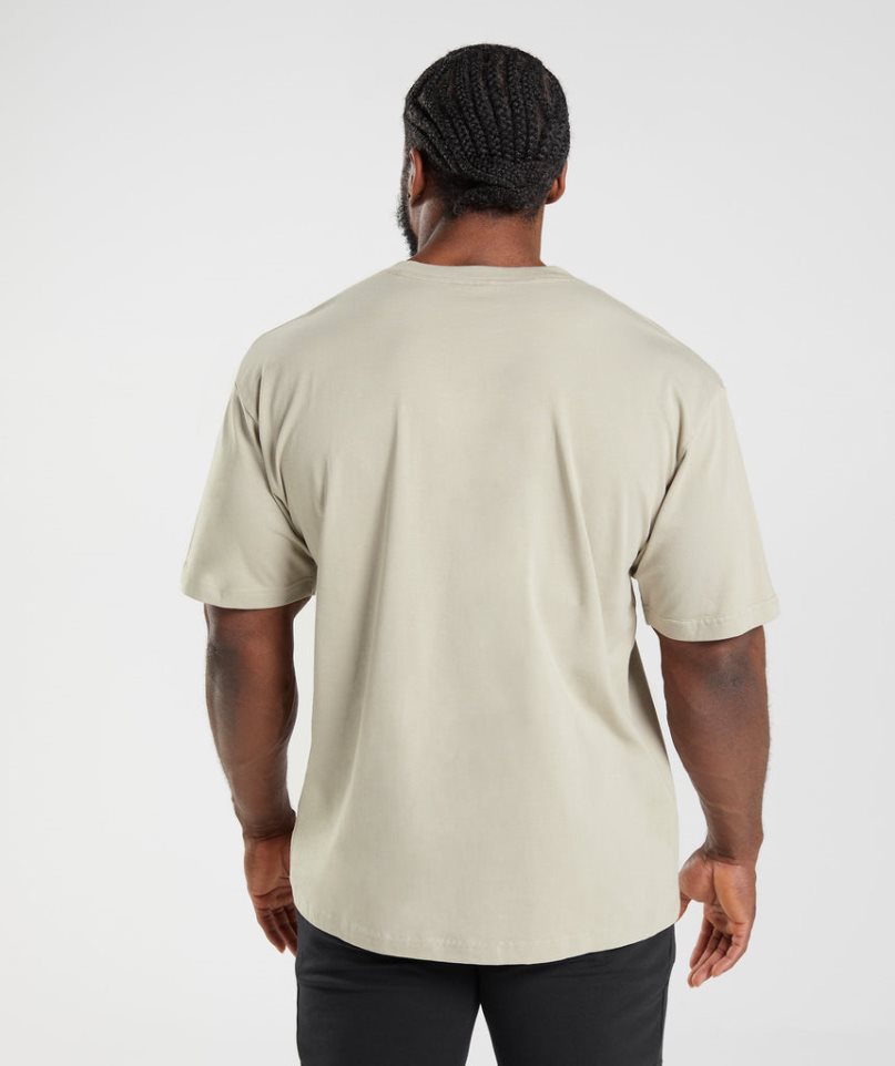 Men's Gymshark Essential Oversized T-Shirts Beige | CA ND083A